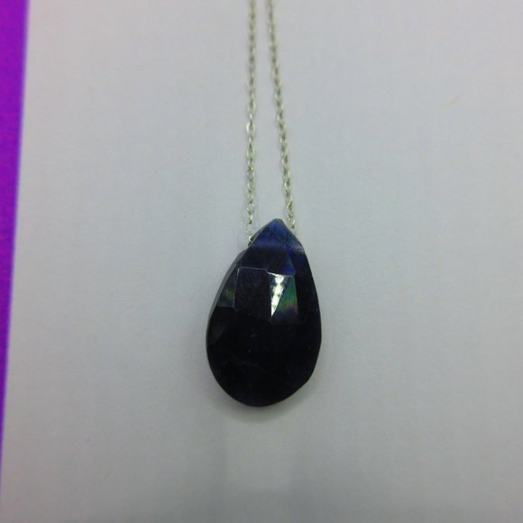 Iolite Faceted Drop Gemstone 18" Dainty Necklace - Picture 1 of 4